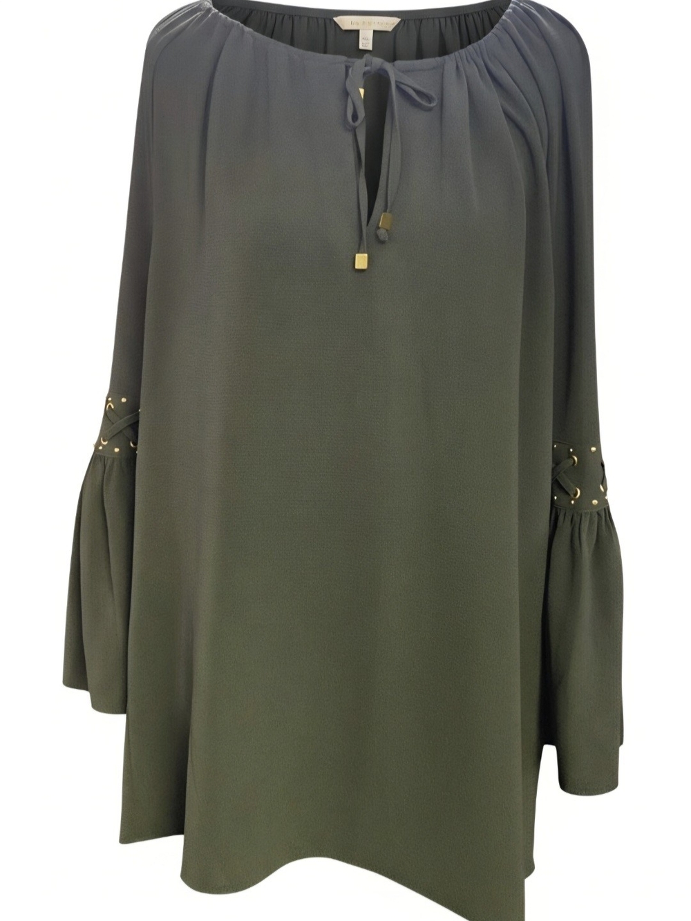 Michael Kors Olive Green Peasant Tunic Blouse with Gold Grommets